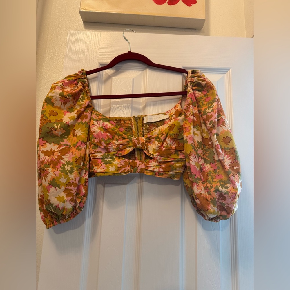 Zimmermann Floral Puff Sleeve Crop Top - Multicolor